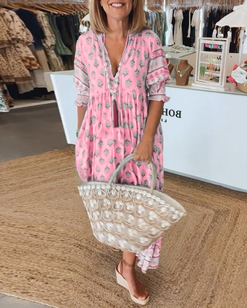 Emily | Women Printed V Neck Midi Dress