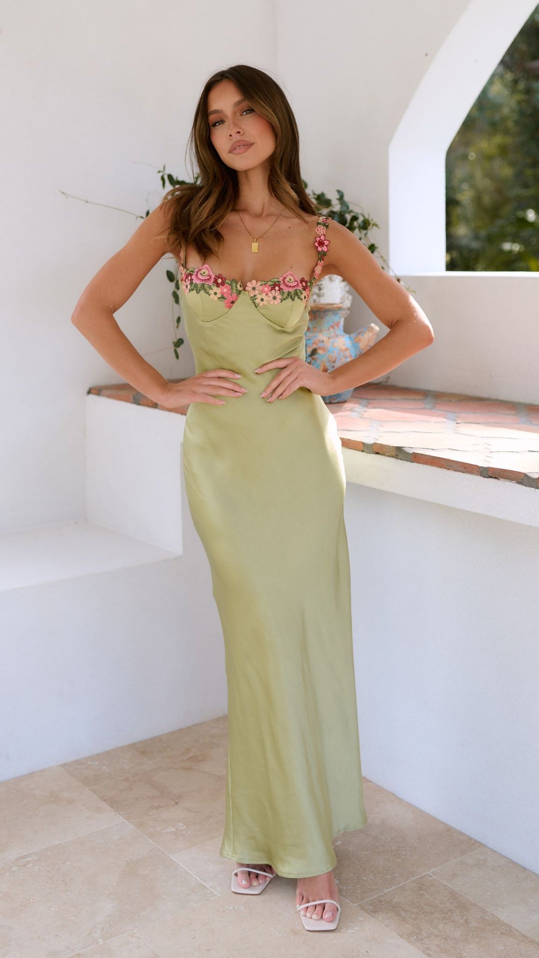Caroline | Floral Strap Slim Maxi Dress