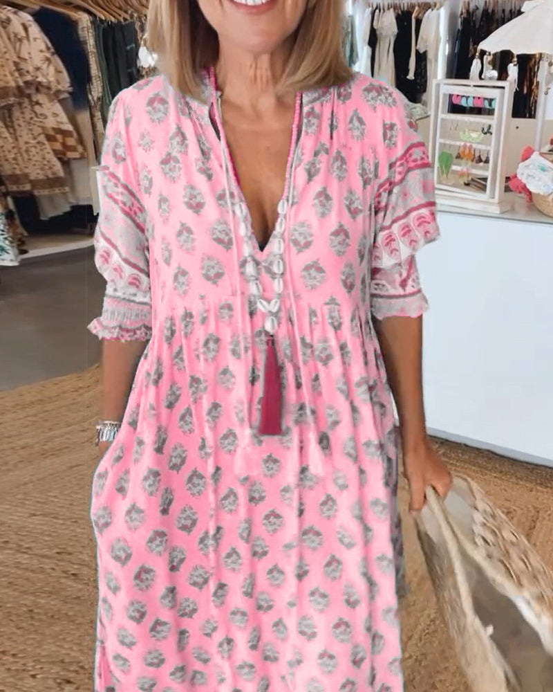Emily | Women Printed V Neck Midi Dress