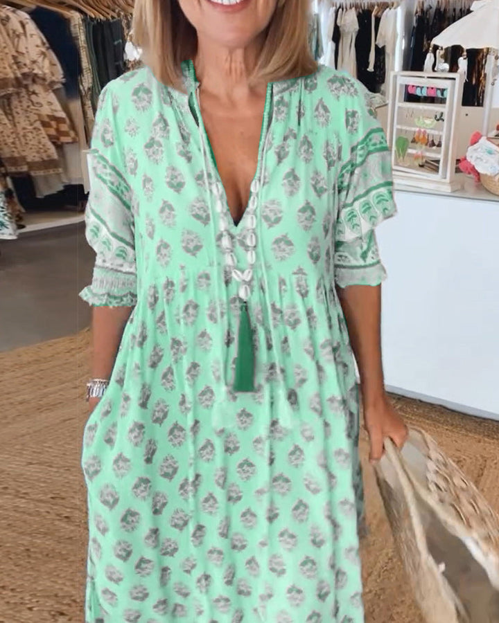 Emily | Women Printed V Neck Midi Dress