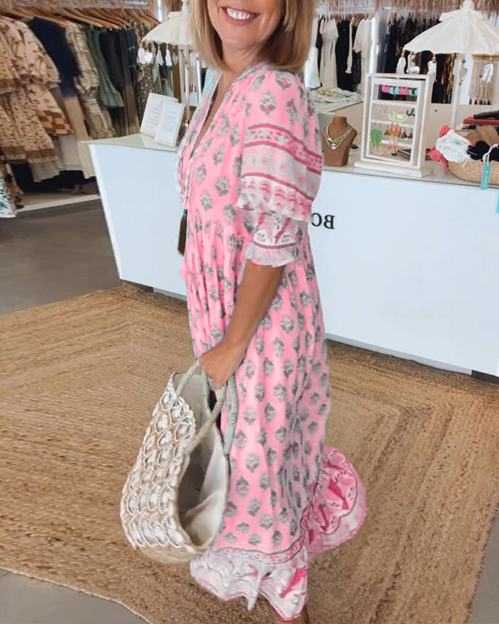 Emily | Women Printed V Neck Midi Dress