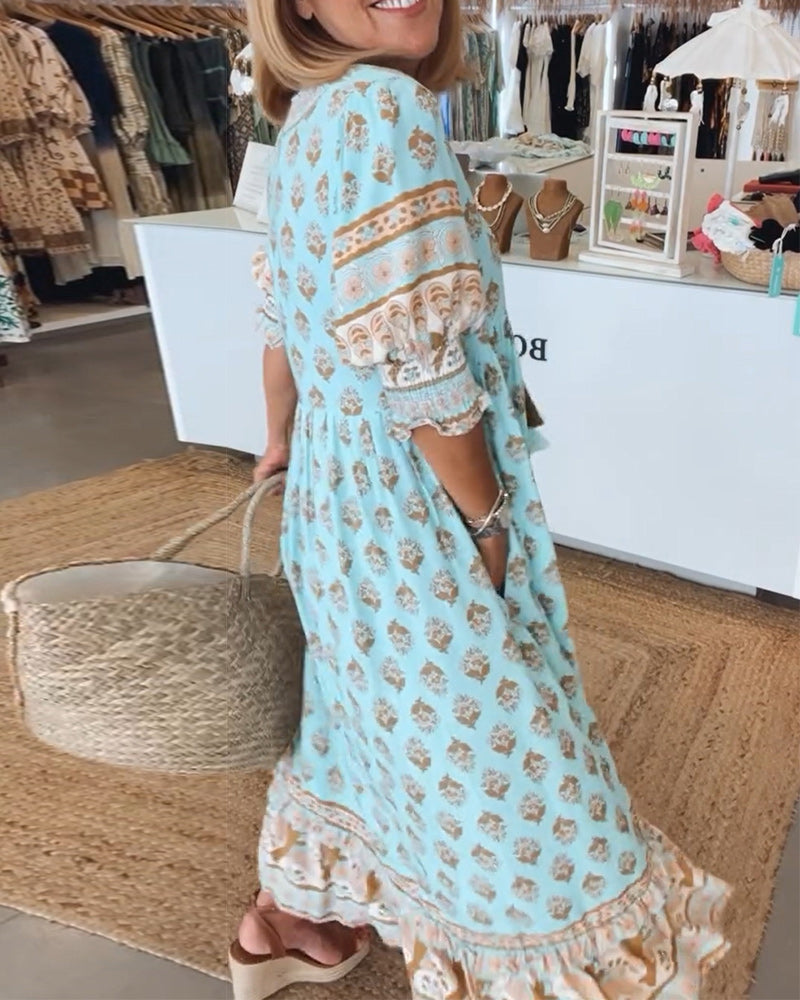 Emily | Women Printed V Neck Midi Dress