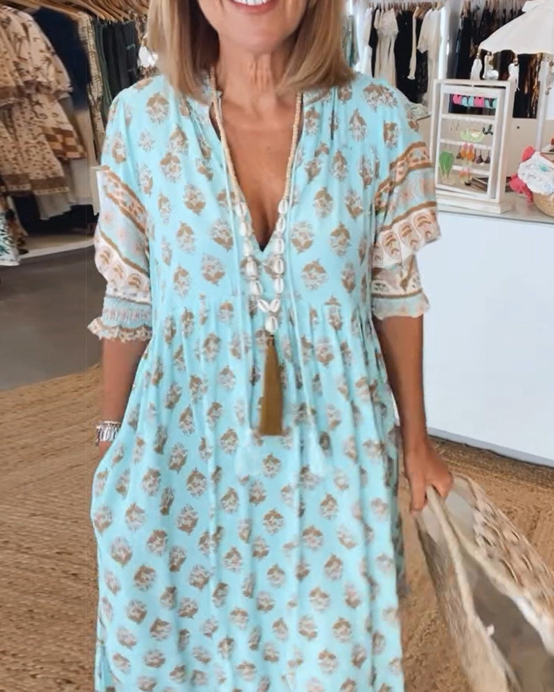 Emily | Women Printed V Neck Midi Dress