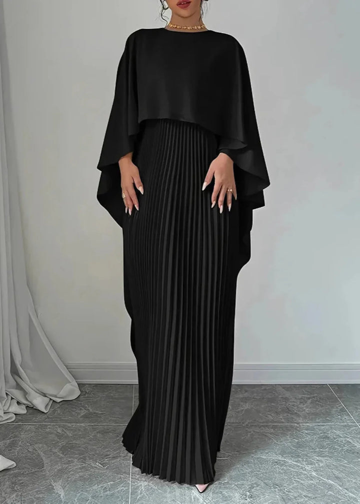 Amelia | Women’s Pleated Cape Overlay Maxi Dress