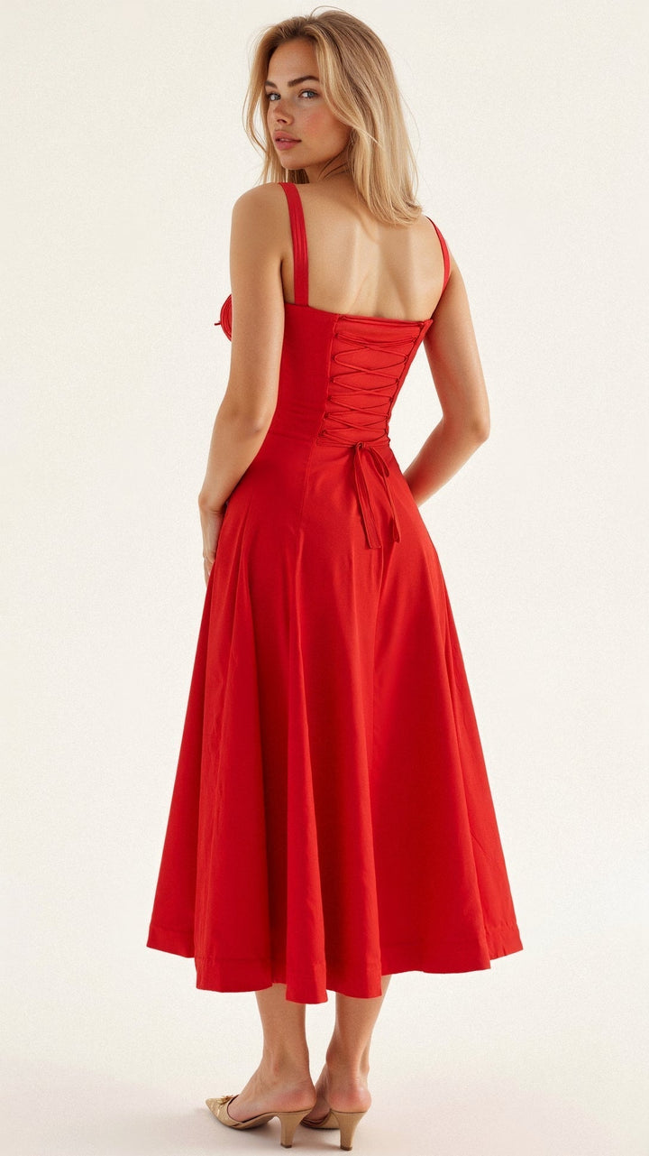 Samantha | Women’s Corset Midi Dress Flowing Skirt