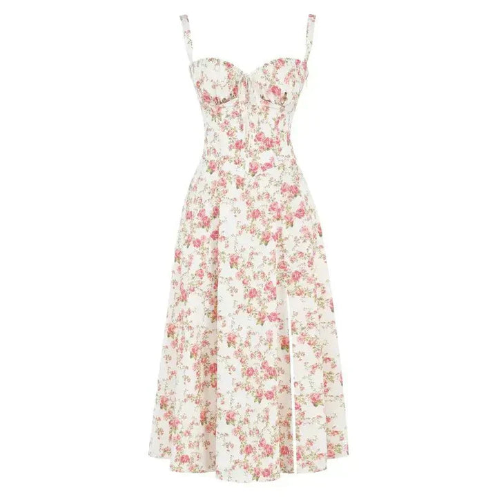 Samantha | Women’s Corset Midi Dress Flowing Skirt