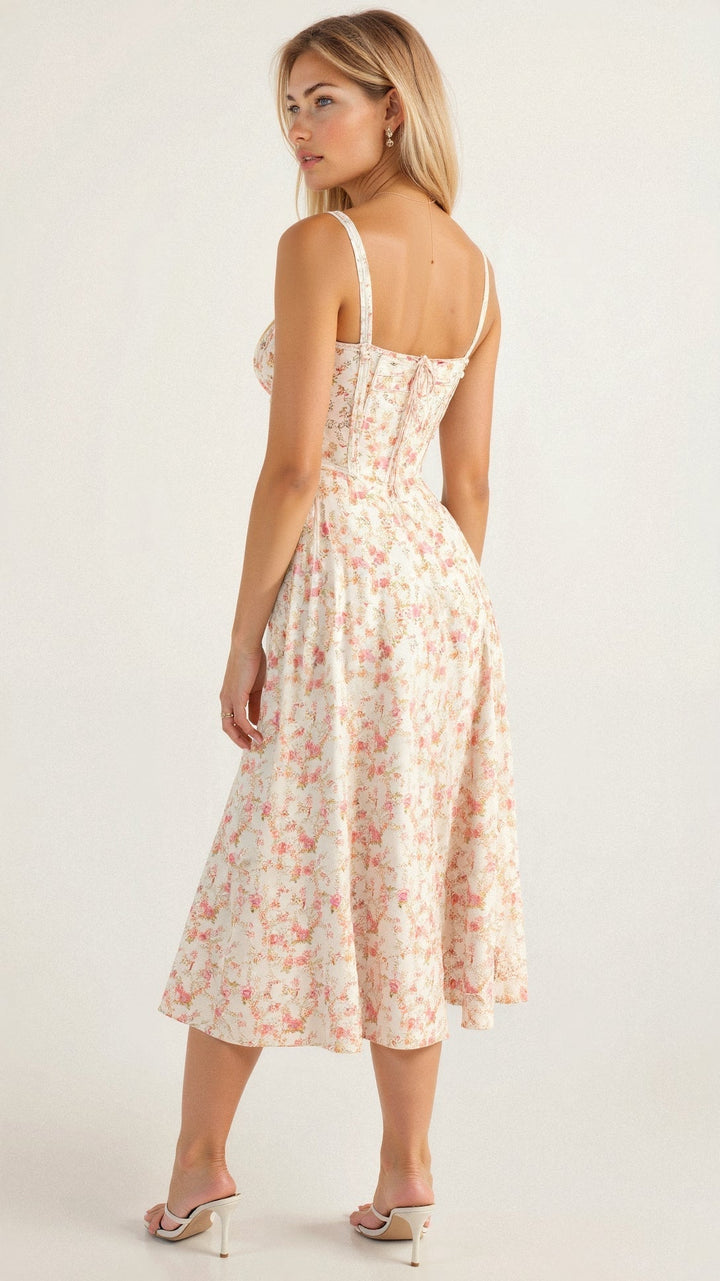 Samantha | Women’s Corset Midi Dress Flowing Skirt