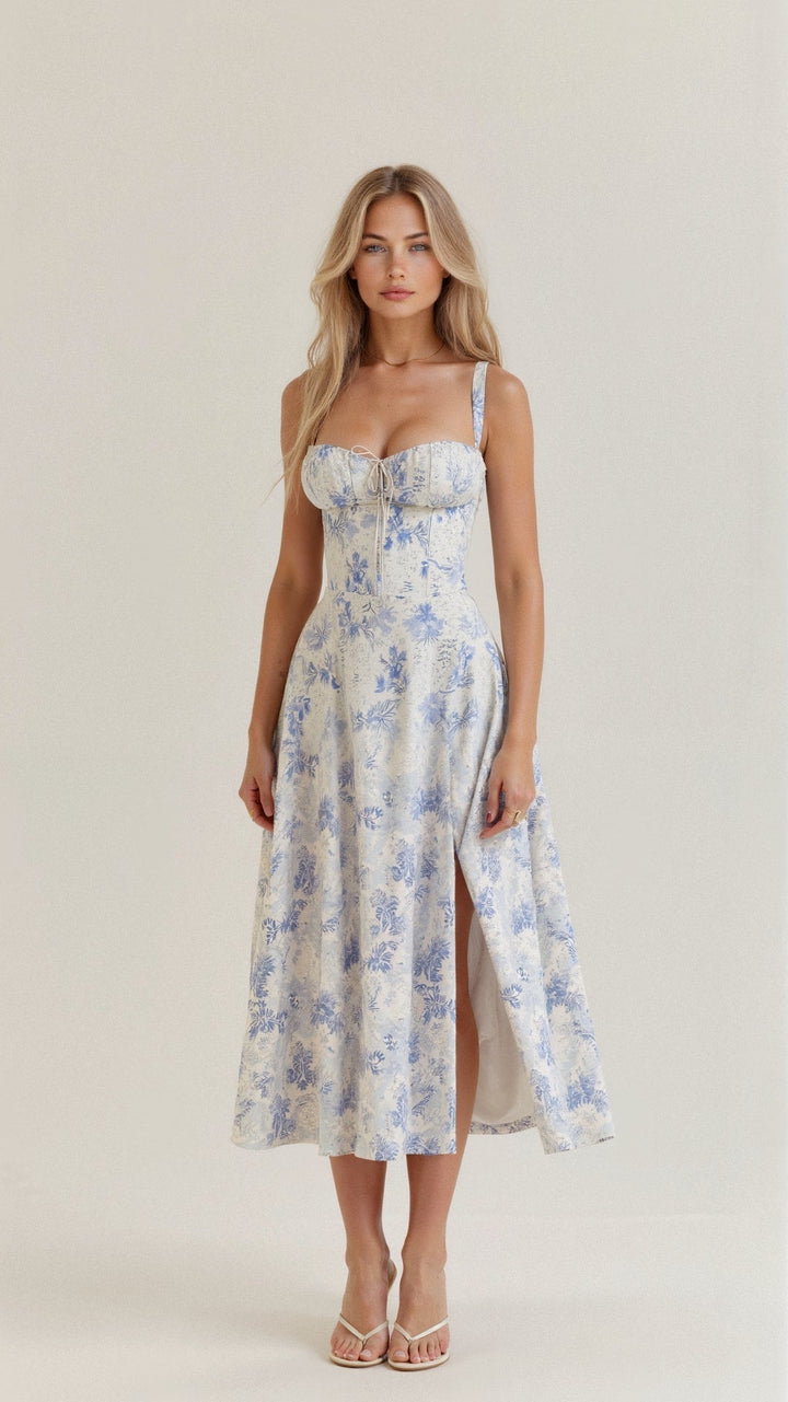 Samantha | Women’s Corset Midi Dress Flowing Skirt