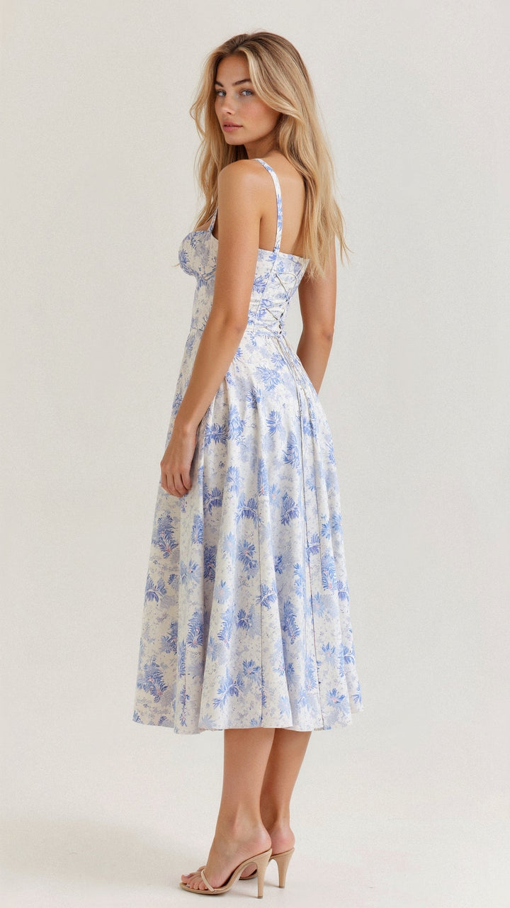 Samantha | Women’s Corset Midi Dress Flowing Skirt