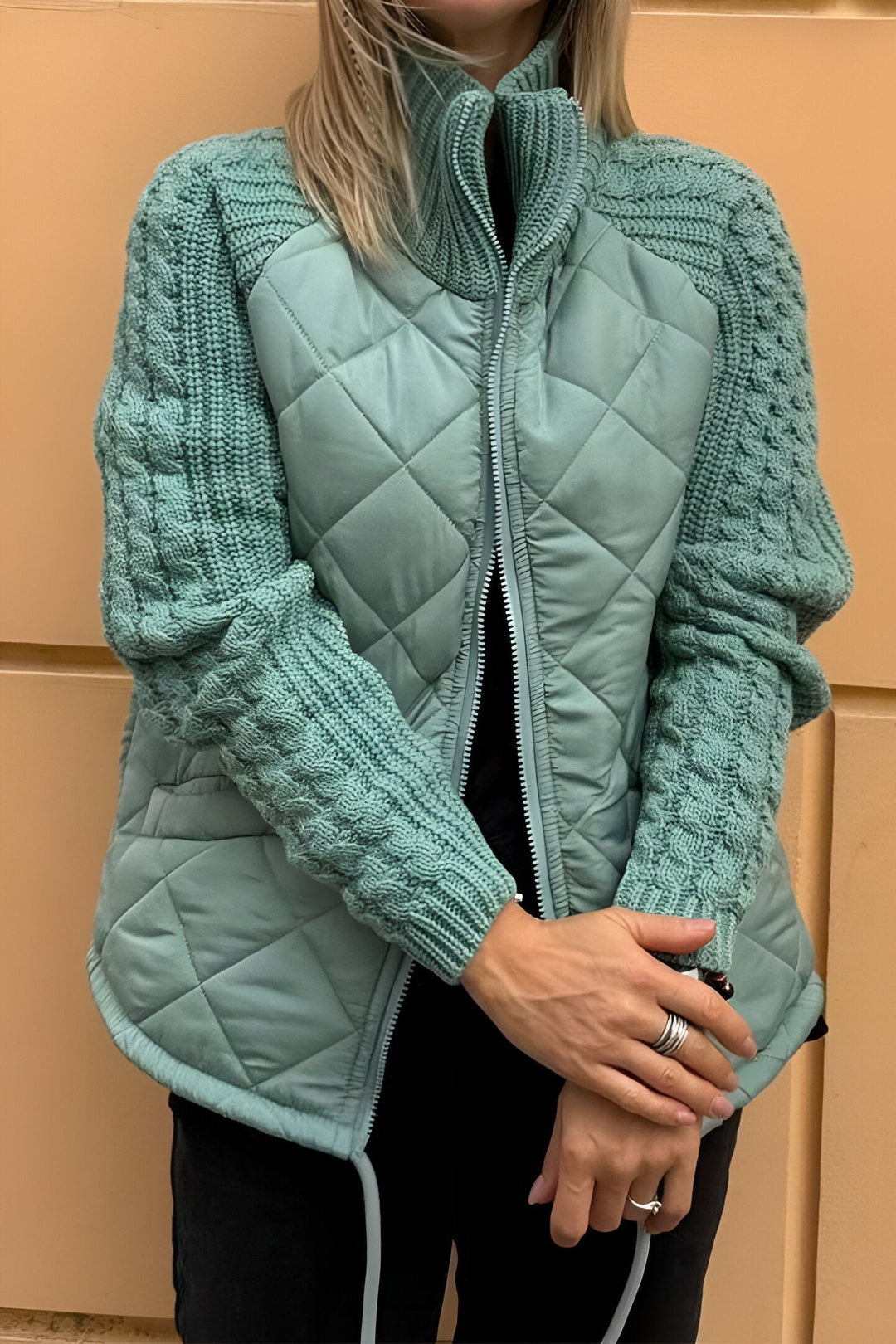 Therese | Patchwork Knit Zip Jacket