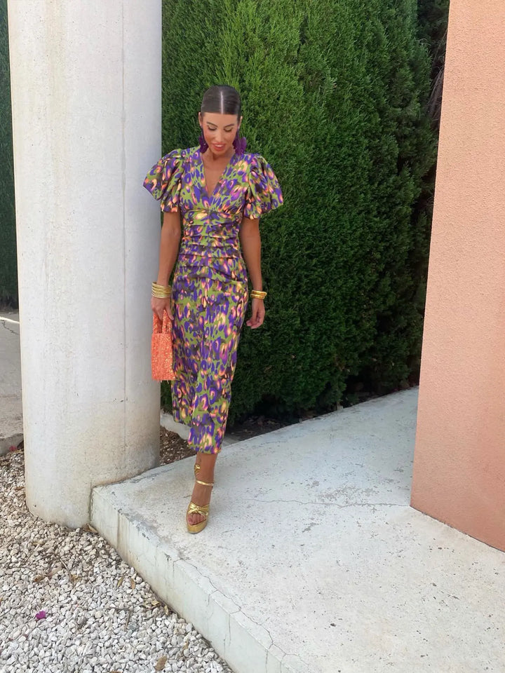 Sydney | Women’s Summer Printed Puff Sleeve Midi Dress