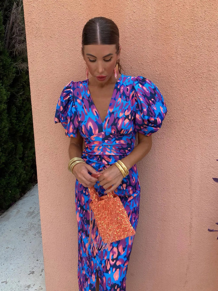 Sydney | Women’s Summer Printed Puff Sleeve Midi Dress