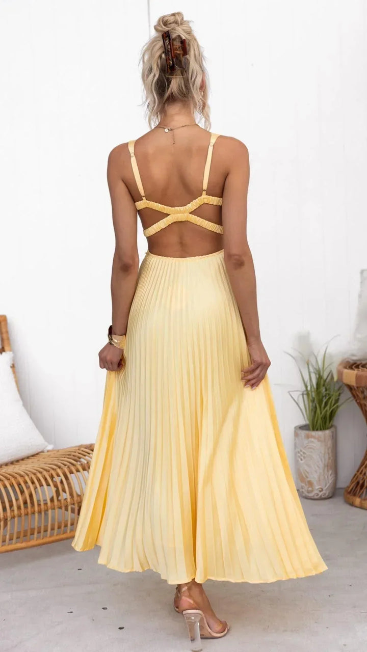 Samantha | Women’s Pleated V-Neck Maxi Dress