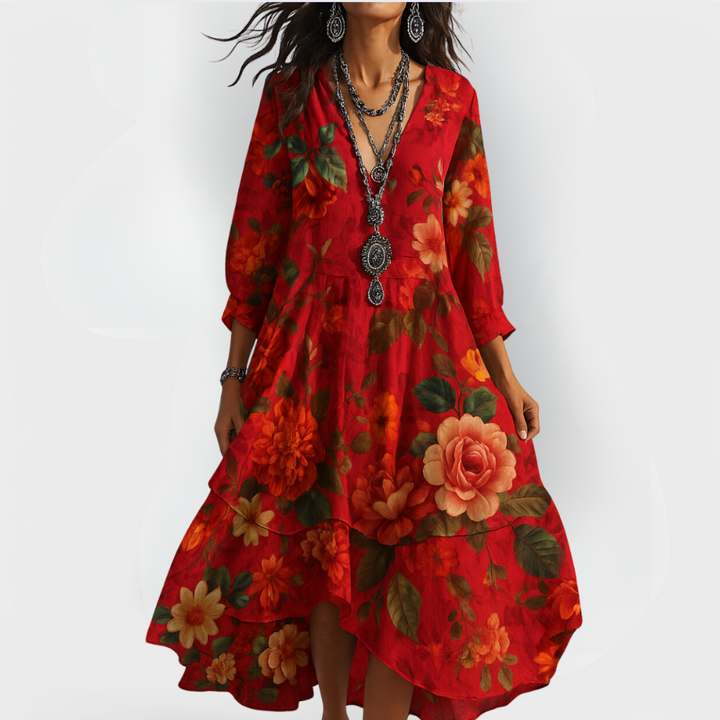 Samantha | Women Vintage Boho V-Neck Summer Dress