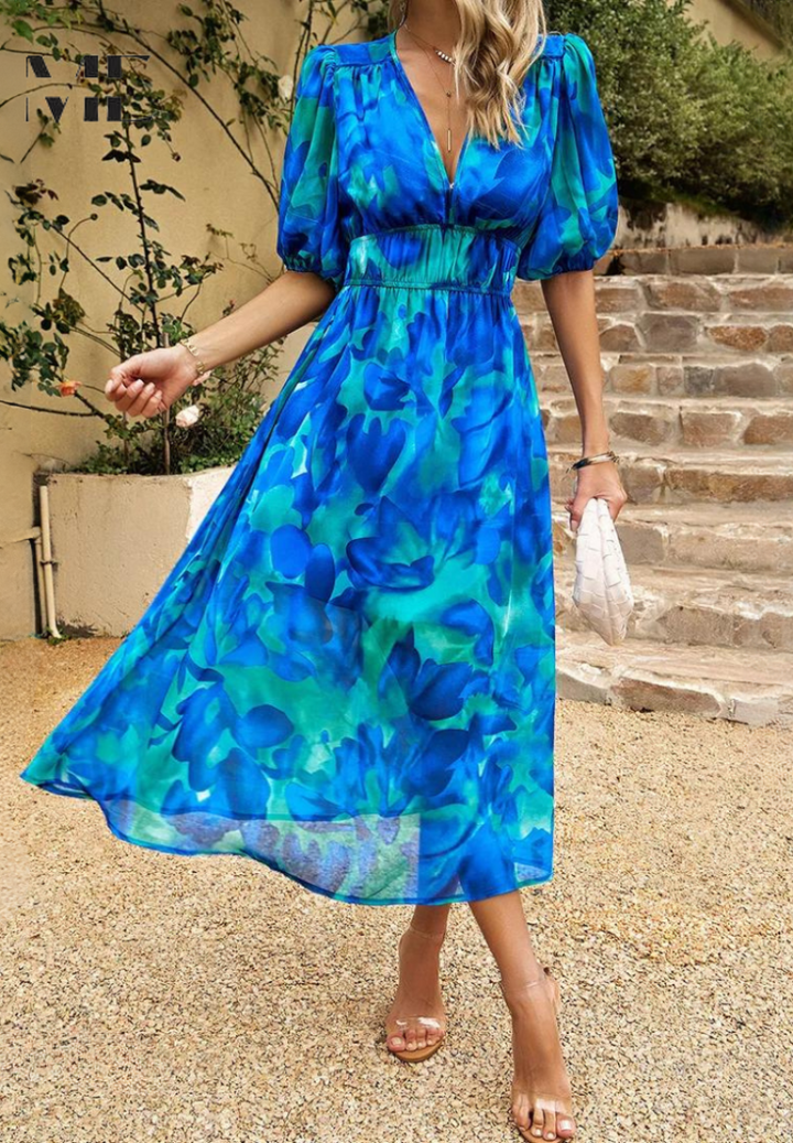 Ruby | Women’s Abstract Print Belted Midi Dress