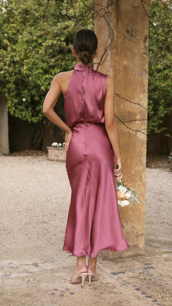 Selena | Women’s Elegant Halter Midi Dress Draped Neckline