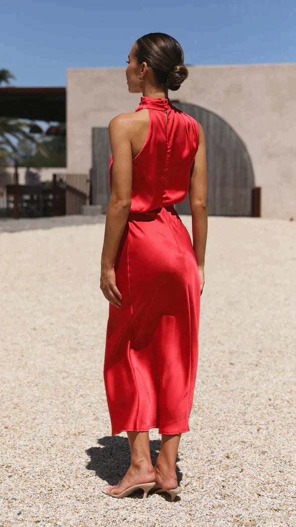 Selena | Women’s Elegant Halter Midi Dress Draped Neckline