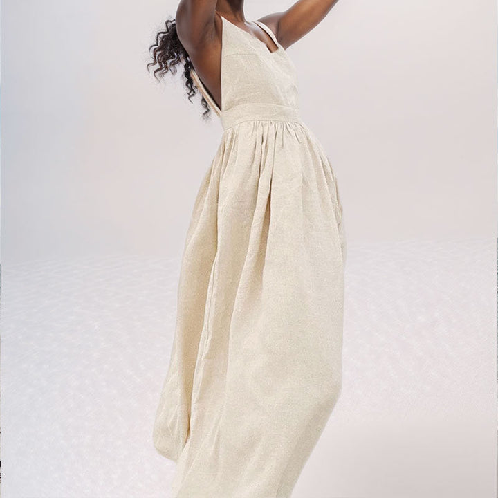 Maria | Women’s Midi Dress V Neck Open Back Slit