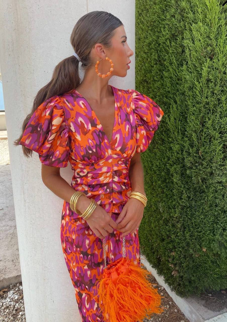 Sydney | Women’s Summer Printed Puff Sleeve Midi Dress